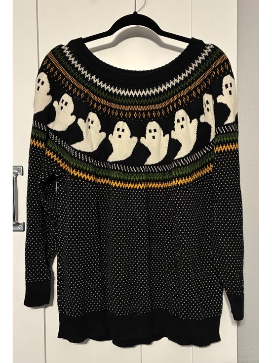 Modcloth Sweaters - ModCloth Spooky Ghost Fair Isle Black Pullover Sweater Sz 2XL